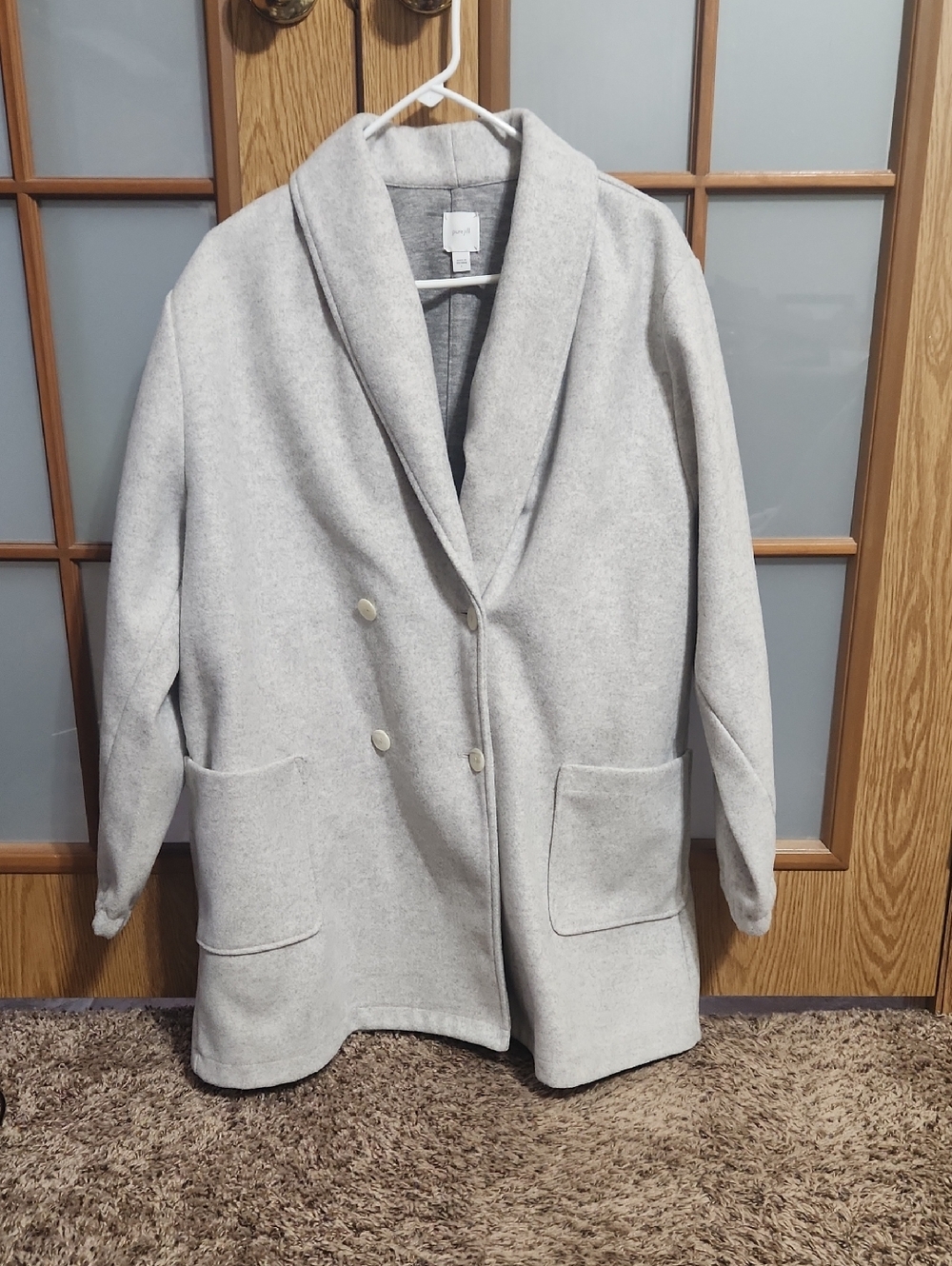 J Jill Pure Jill Light Grey Double Breasted Shawl Collar Peacoat Size Large
